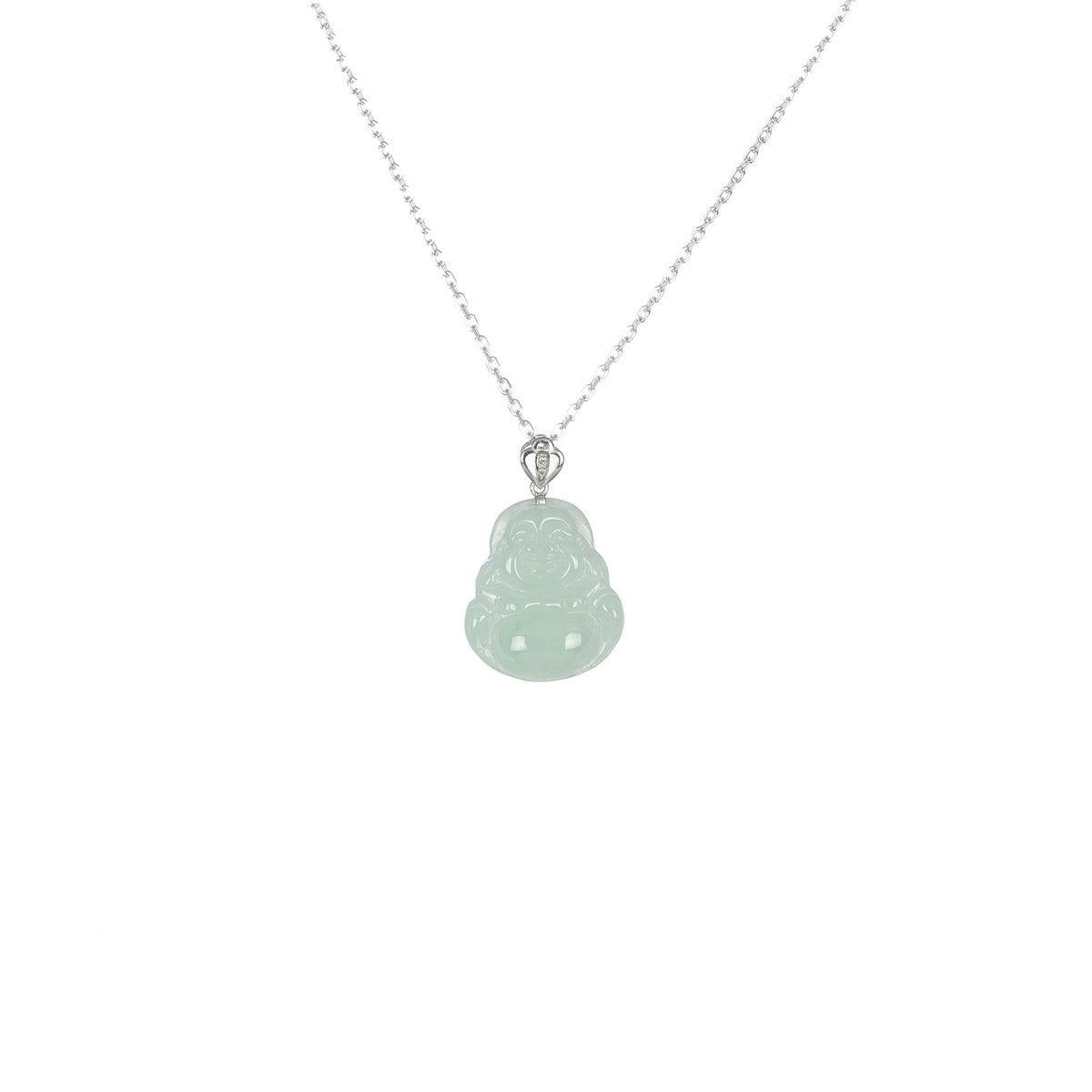 Ideali Mini Happy Buddha Jadeite Jade Necklace with 18K Gold