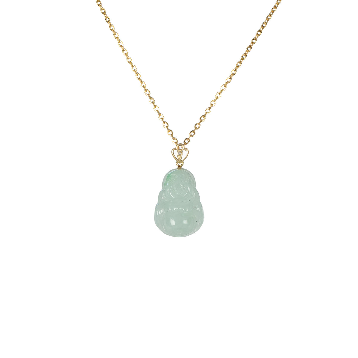 Ideali Mini Happy Buddha Jadeite Jade Necklace with 18K Gold