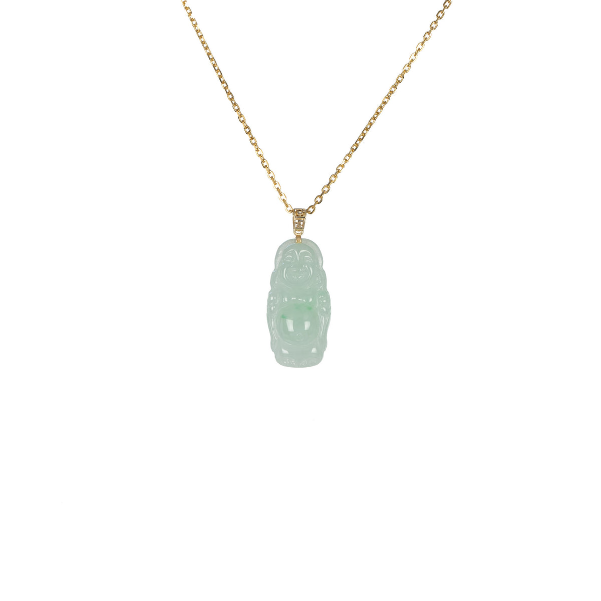 Ideali Standing Happy Buddha Jade Pendant with 18K Gold