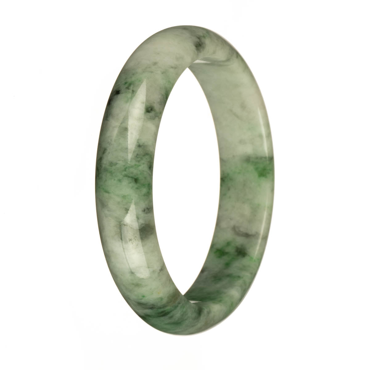 62.6mm Greyish White with Apple Green and Dark Green Patterns Jade Bangle Bracelet