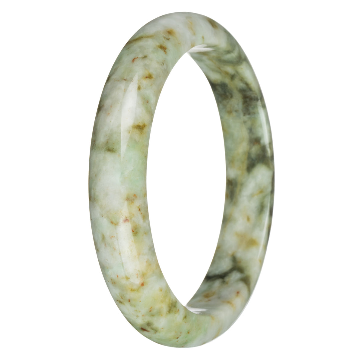 78.3mm Grey with Olive Green, Light Green, and Brown Patterns Jade Bangle Bracelet