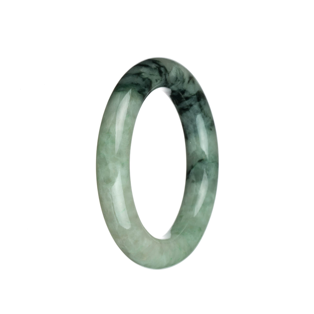 Genuine Grade A Dark Green with Apple Green Patterns and Light Grey Jadeite Jade Bracelet - 54mm Round