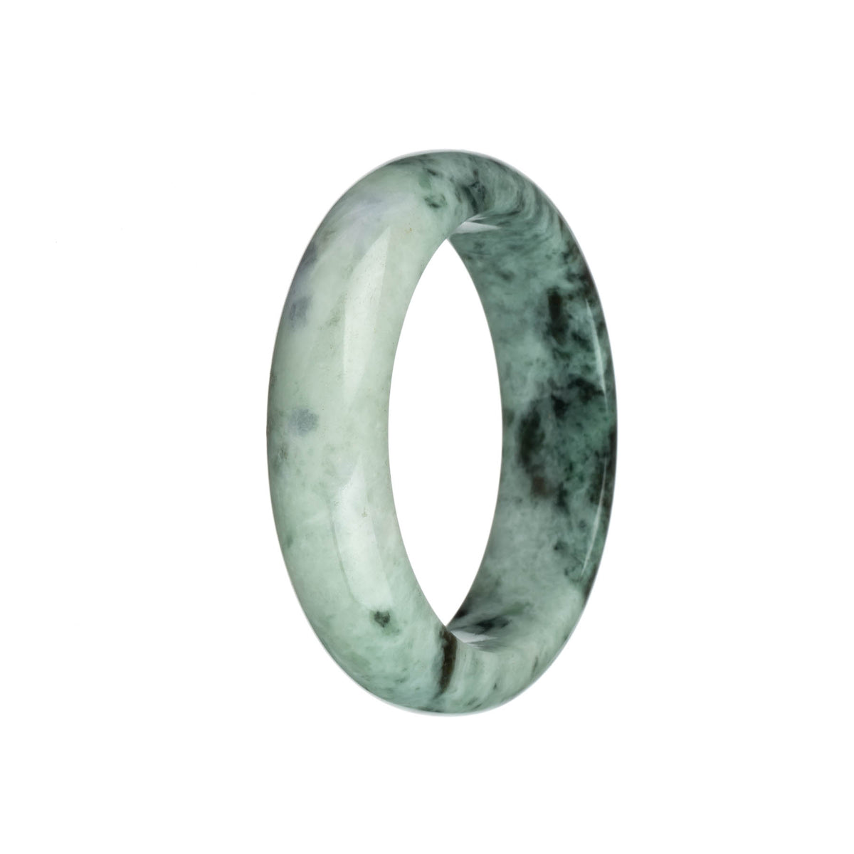 Genuine Grade A Pale Green with Dark Green Patterns Burma Jade Bangle Bracelet - 57mm Half Moon