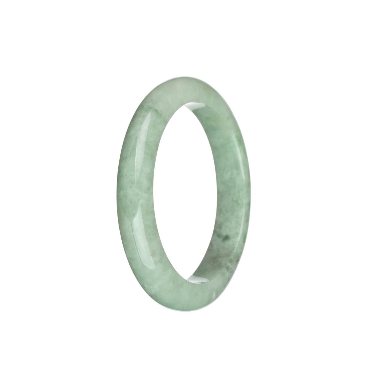Genuine Grade A Light Green with Grey Patch Traditional Jade Bracelet - 56mm Half Moon