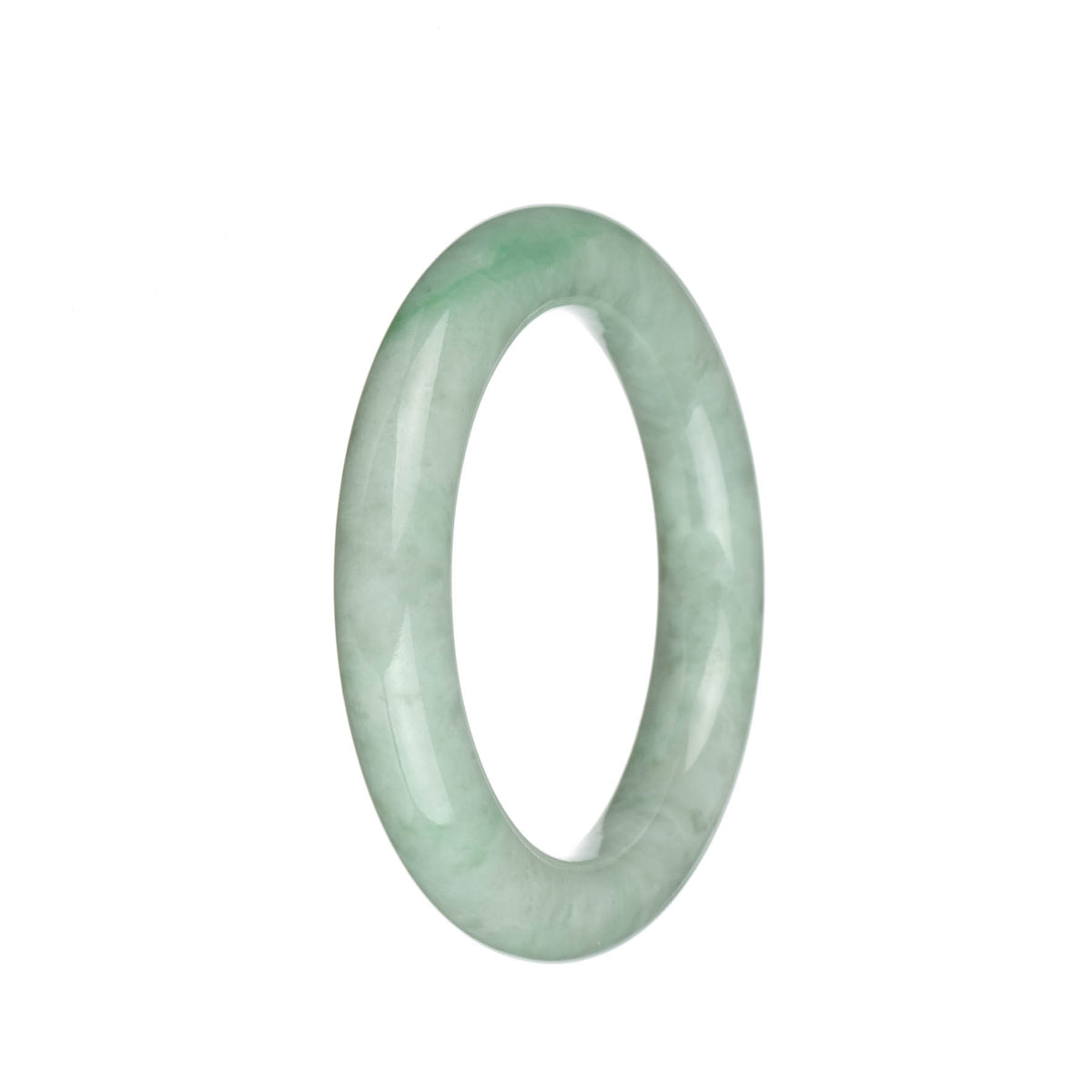 Genuine Grade A Light Green and Light Grey with Apple Green Stripes Jadeite Jade Bangle - 57mm Round