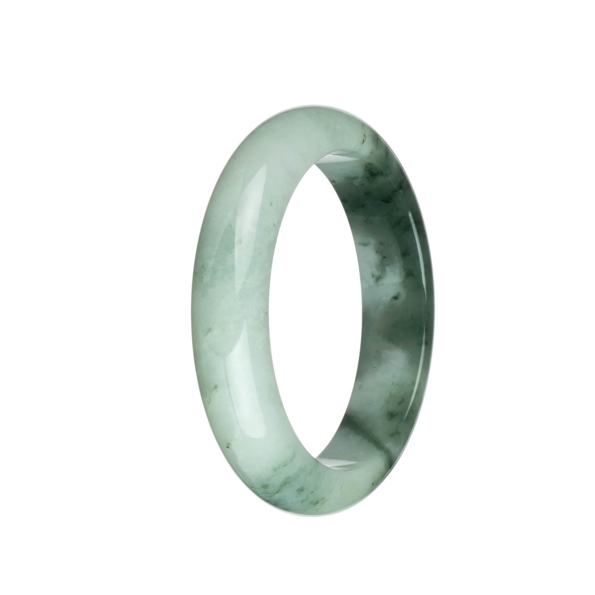 Genuine Grade A White and Green with Green Patterns Jadeite Bangle - 62mm Half Moon