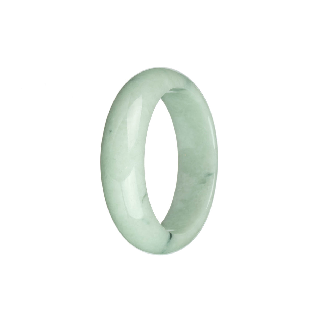 Certified Type A Light Green with Dark Green Spots Burmese Jade Bangle - 53mm Half Moon