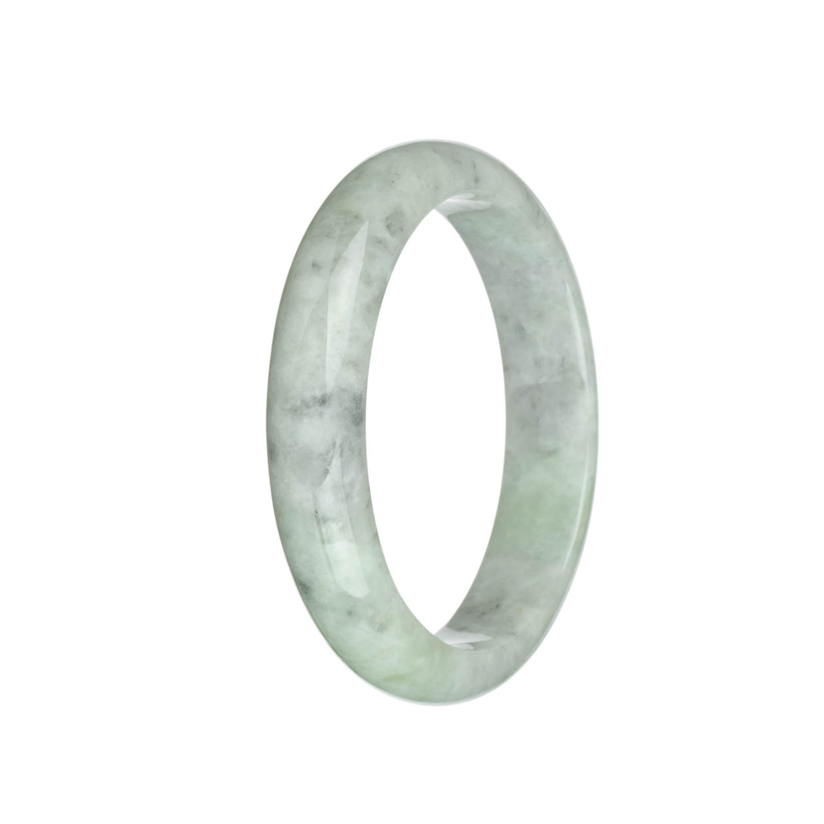 Genuine Type A Light Green and Light Grey with Green Patterns and Grey Spots Jadeite Jade Bangle - 63mm Half Moon