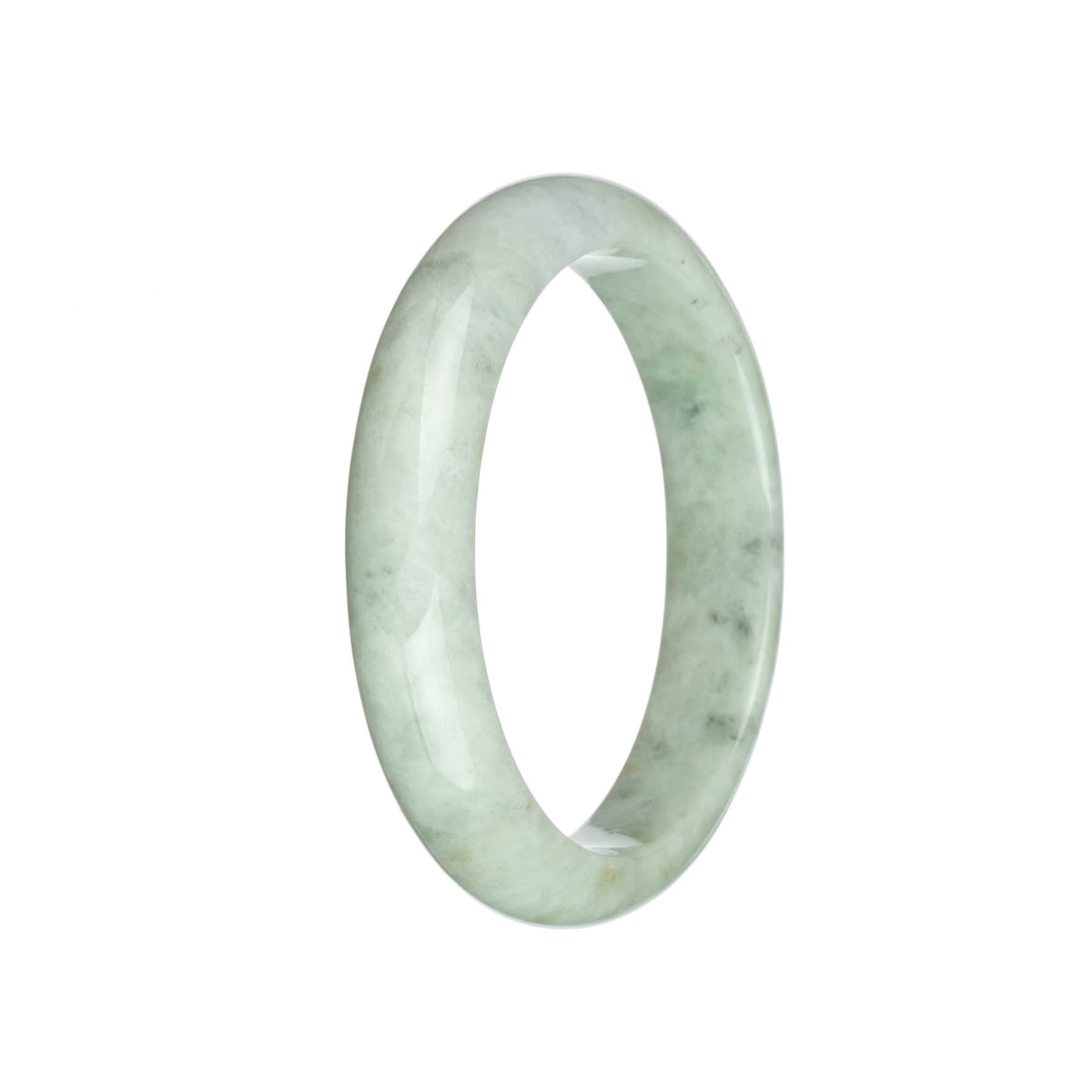 Certified Grade A Light Green and Light Grey with Grey Spots Jade Bangle Bracelet - 63mm Half Moon