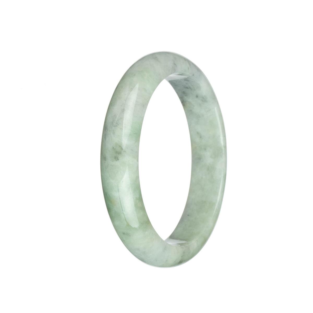Genuine Grade A Light Grey and Light Green with Grey and Light Brown Spots Jadeite Jade Bracelet - 63mm Half Moon