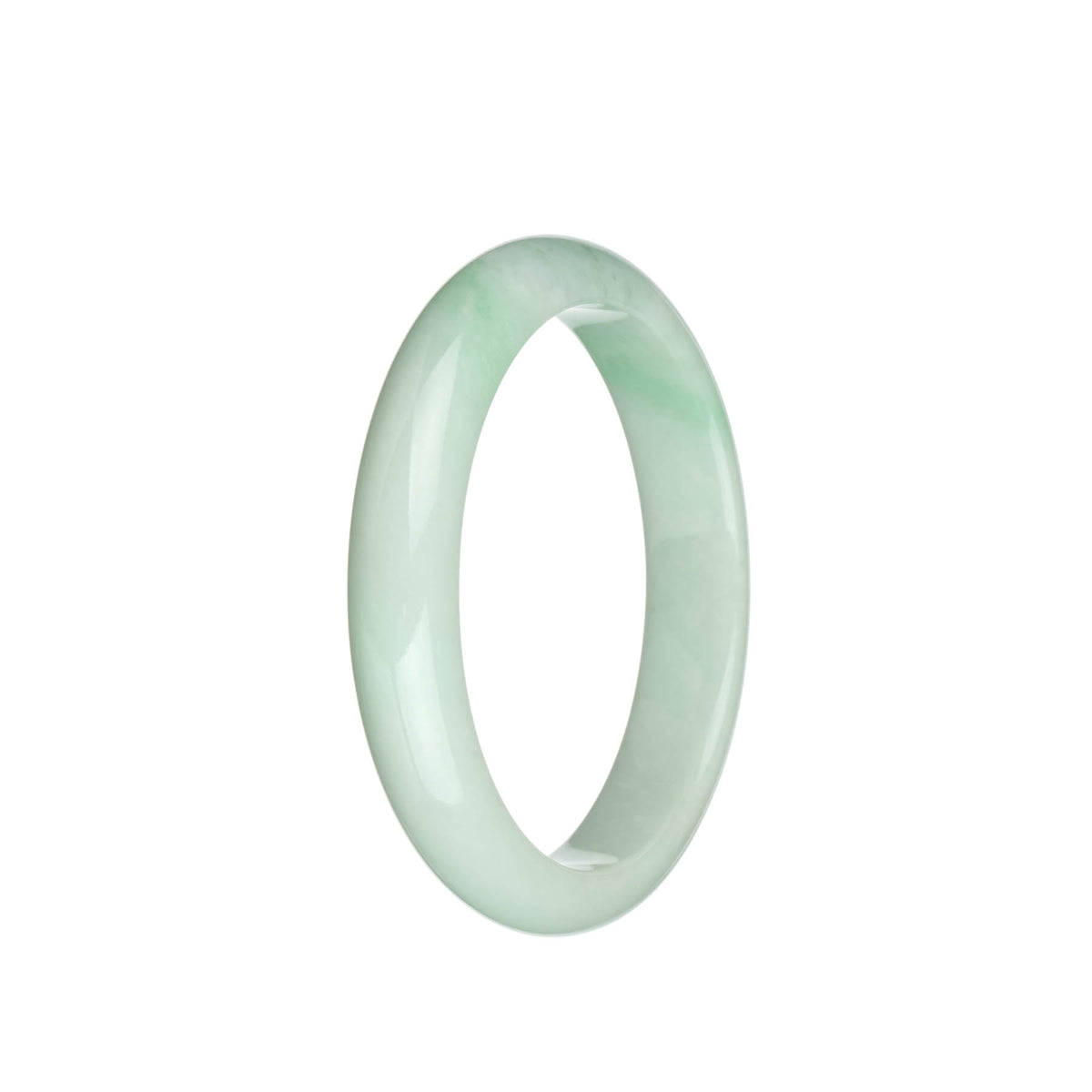 Certified Type A Pale Green with Apple Green patterns and Green Dots Jade Bracelet - 59mm Semi Round