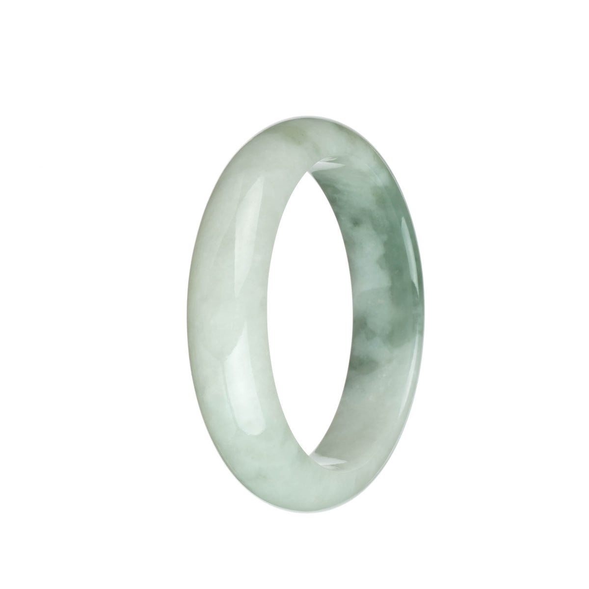 Genuine Grade A Green and White Burmese Jade Bracelet - 60mm Half Moon