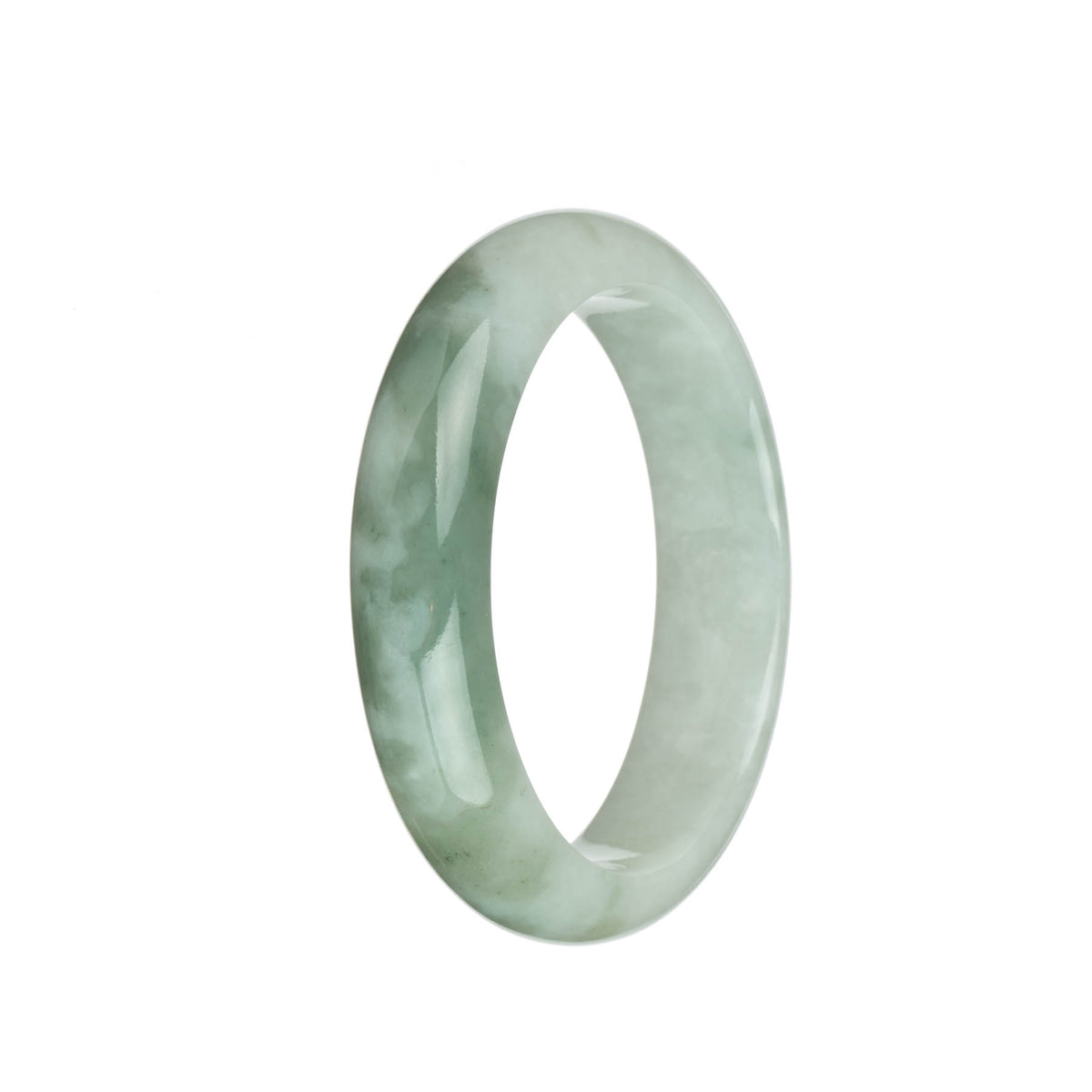 Genuine Grade A Green and White Burmese Jade Bracelet - 60mm Half Moon
