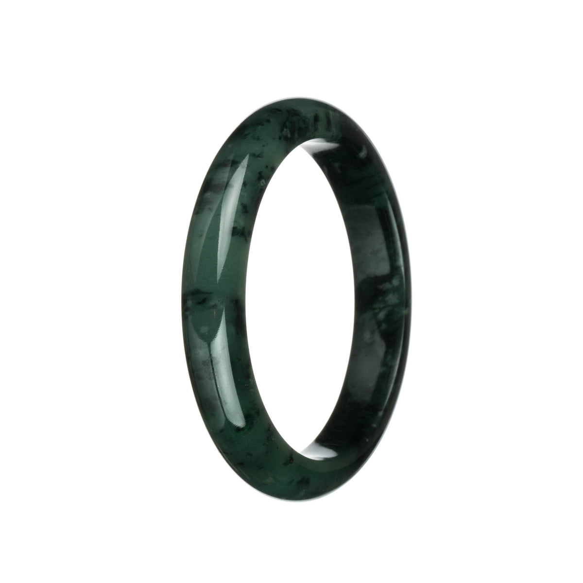 Genuine Untreated Green with Black and Dark Green Patterns Burma Jade Bangle - 63mm Semi Round