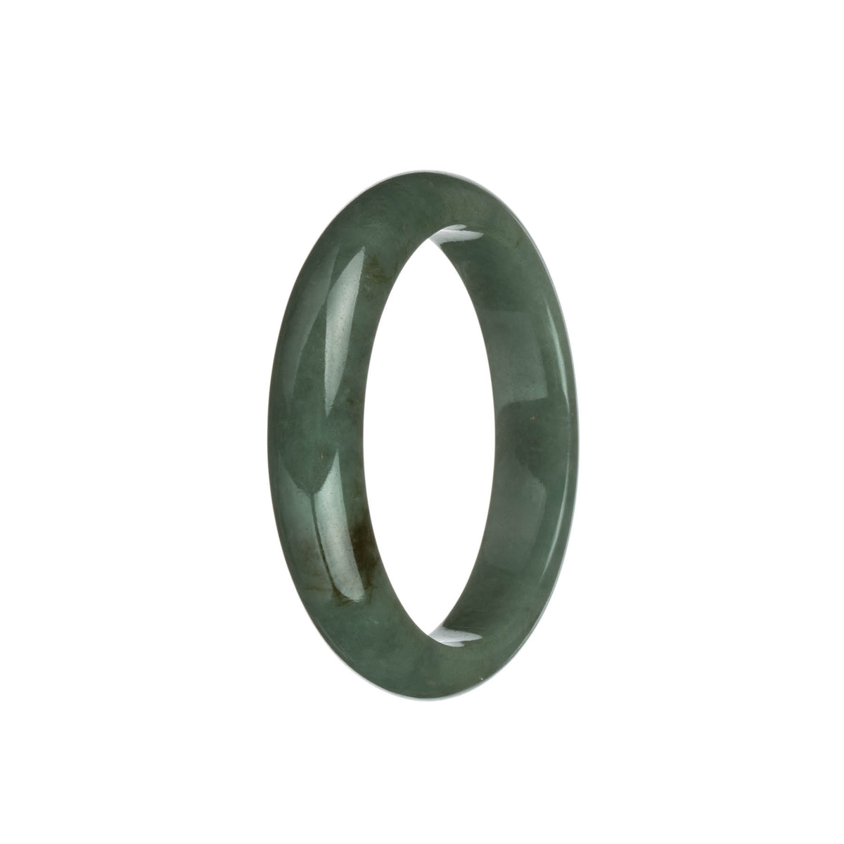 Real Natural Olive Green with Brown Patch Burmese Jade Bangle - 57mm Half Moon