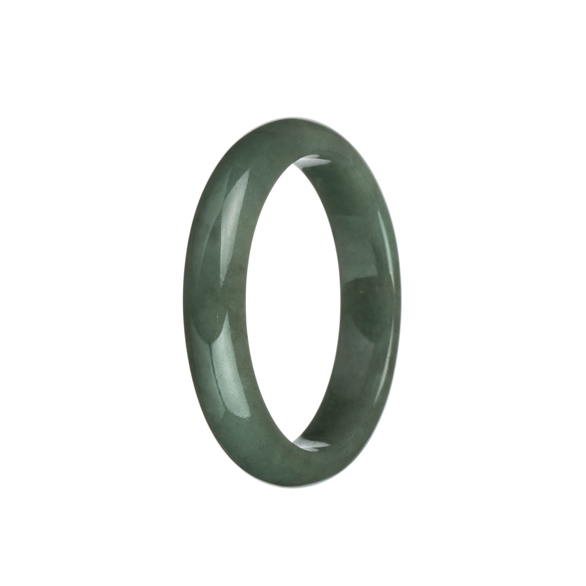 Real Natural Olive Green with Brown Patch Burmese Jade Bangle - 57mm Half Moon