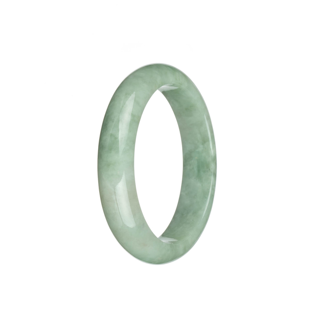 Genuine Natural Light Green and White Jade Bangle Bracelet - 59mm Half Moon