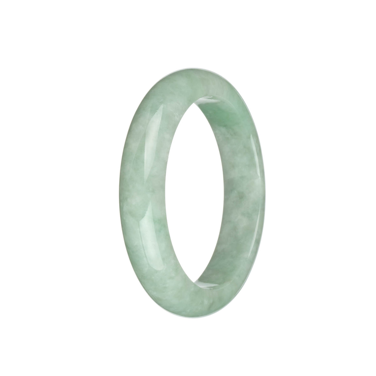 Real Grade A Green with Light Grey Traditional Jade Bracelet - 59mm Semi Round