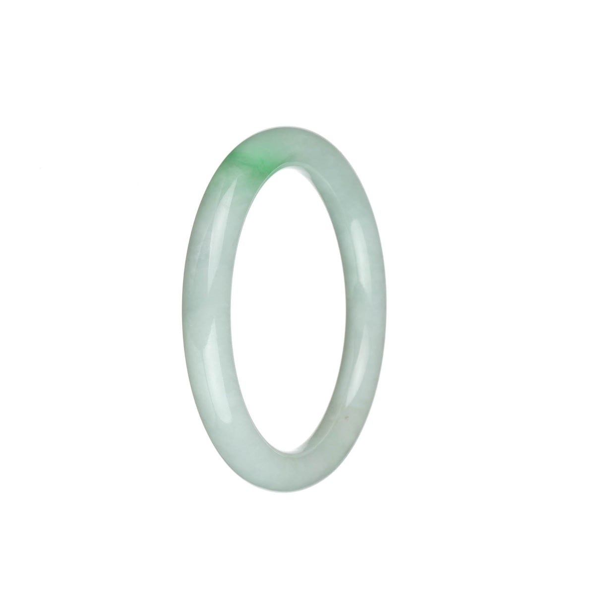 Authentic Grade A White with Apple Green Jade Bangle - 54mm Petite Round
