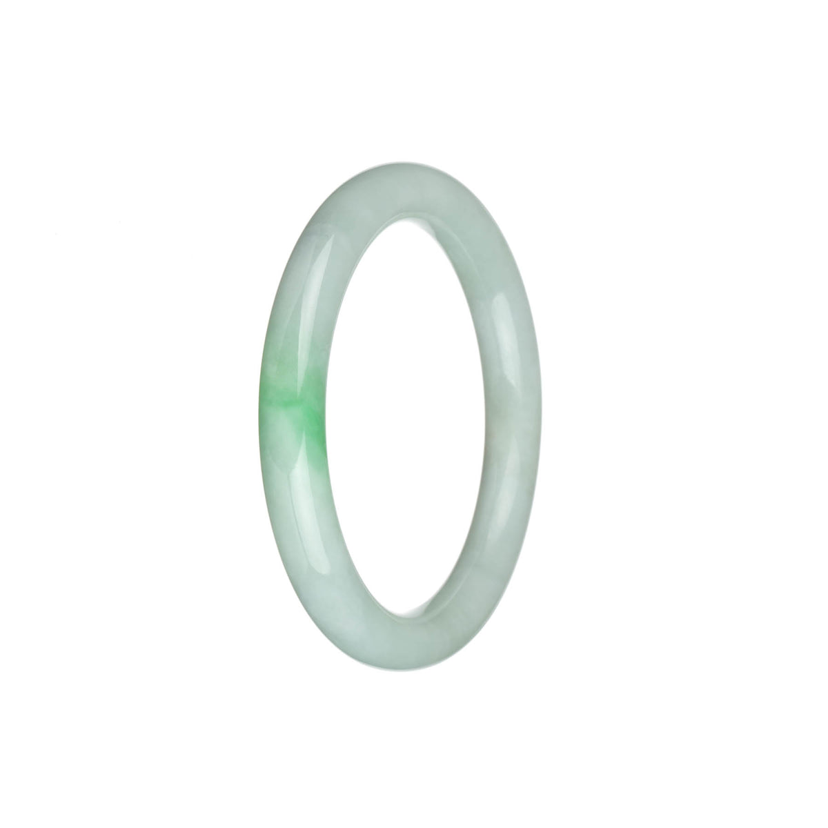 Authentic Grade A White with Apple Green Jade Bangle - 54mm Petite Round