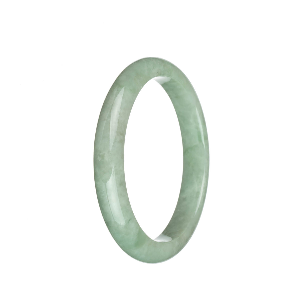 Certified Natural Light Green Jadeite Jade Bangle Bracelet - 63mm Semi Round