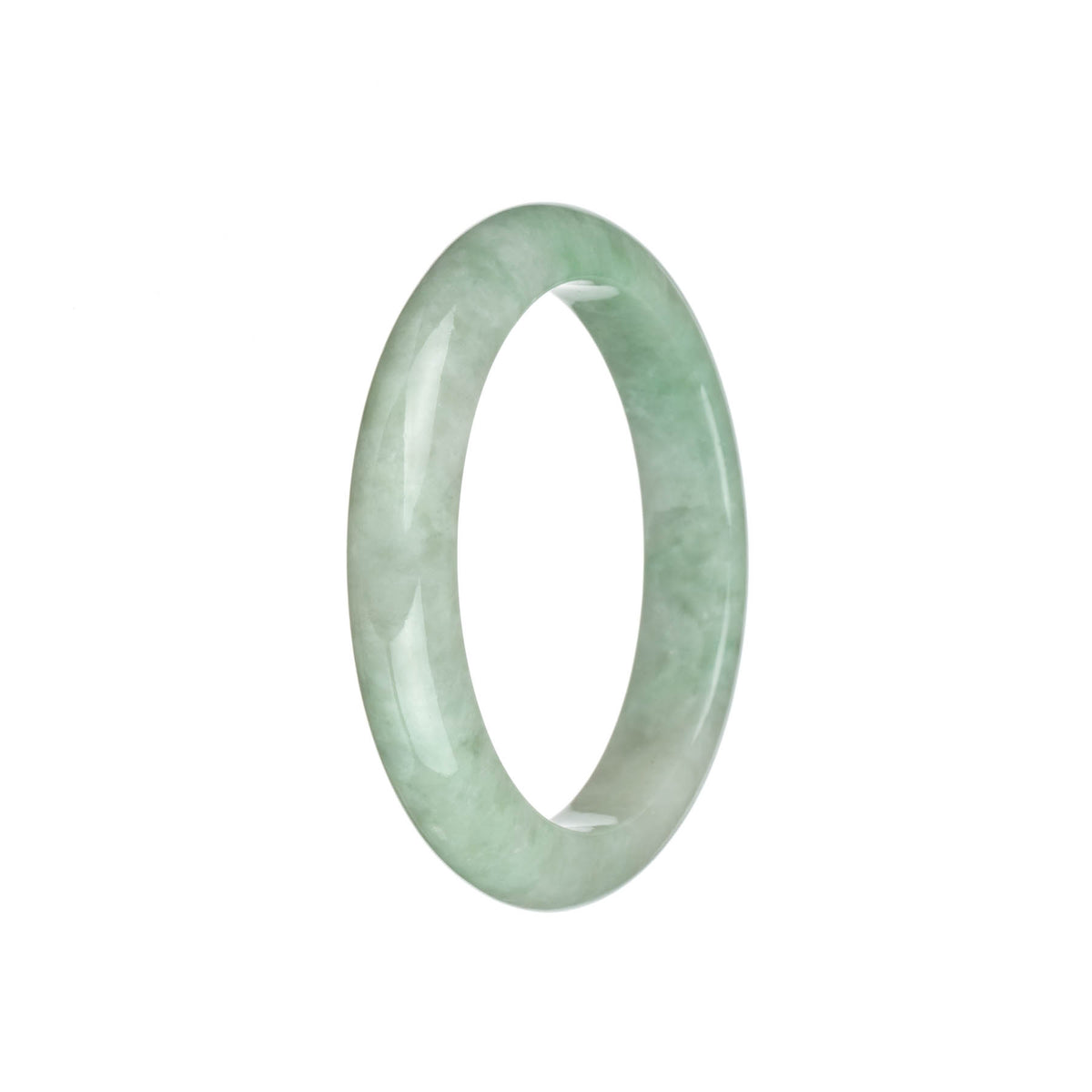 Real Type A Light Green with White Traditional Jade Bangle Bracelet - 57mm Semi Round