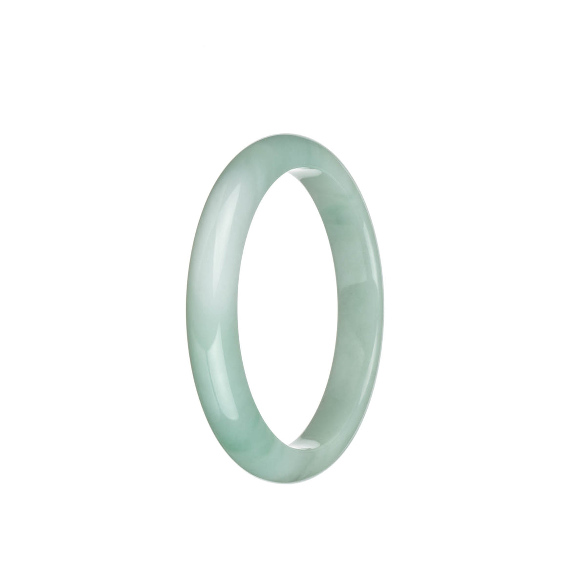 Real Untreated Light Green and Pale Green with White Jadeite Jade Bangle Bracelet - 55mm Semi Round