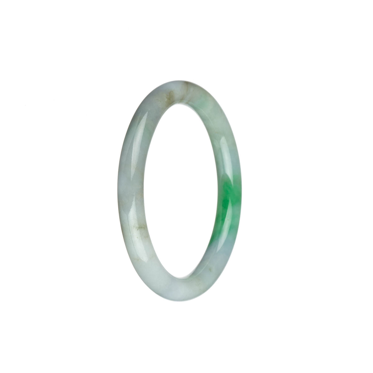 Genuine Grade A Faint Lavender and Pale Green with Emerald Green Traditional Jade Bangle Bracelet - 53mm Petite Round