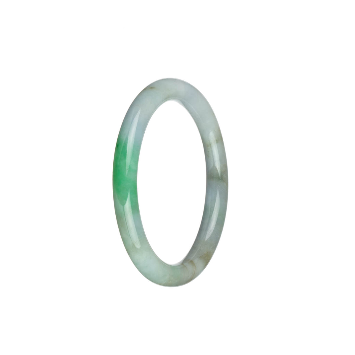 Genuine Grade A Faint Lavender and Pale Green with Emerald Green Traditional Jade Bangle Bracelet - 53mm Petite Round