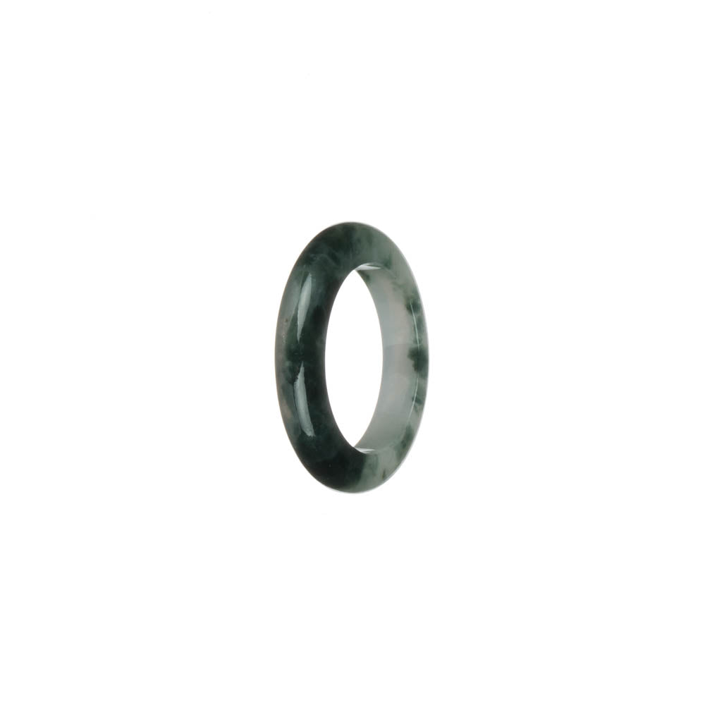 Certified White and Dark Green Burma Jade Ring- US 7.25