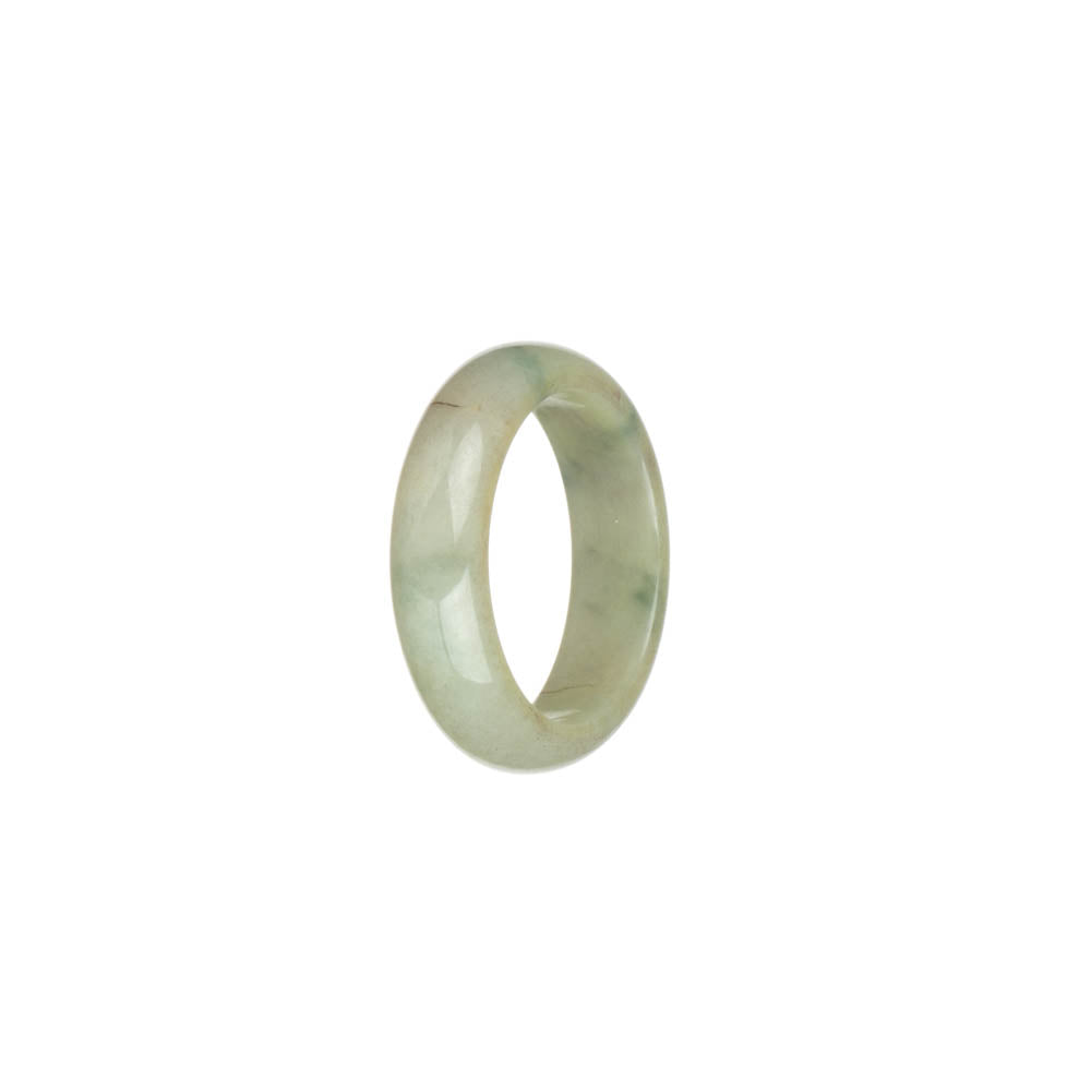 Certified Creamy White with Green Patterns Burma Jade Ring- US 10
