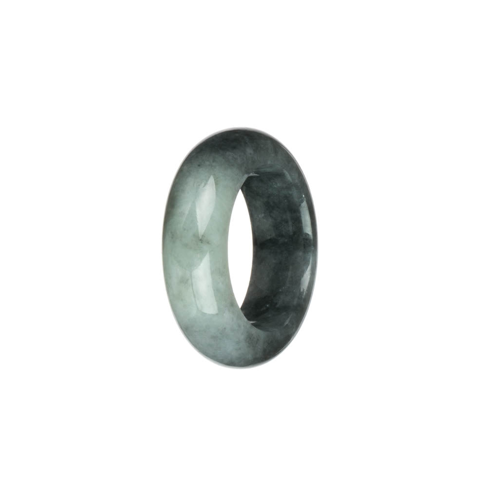 Real Black with Light Grey Burmese Jade Ring - US 11.5