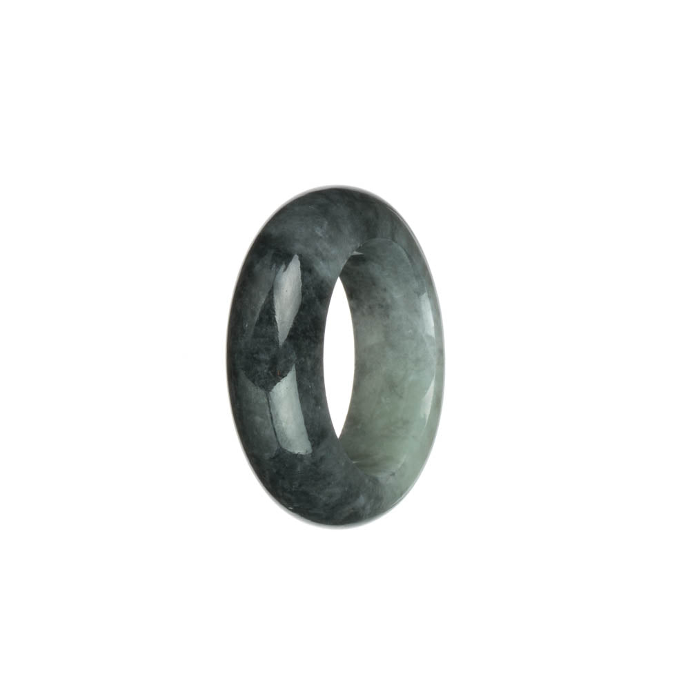 Real Black with Light Grey Burmese Jade Ring - US 11.5