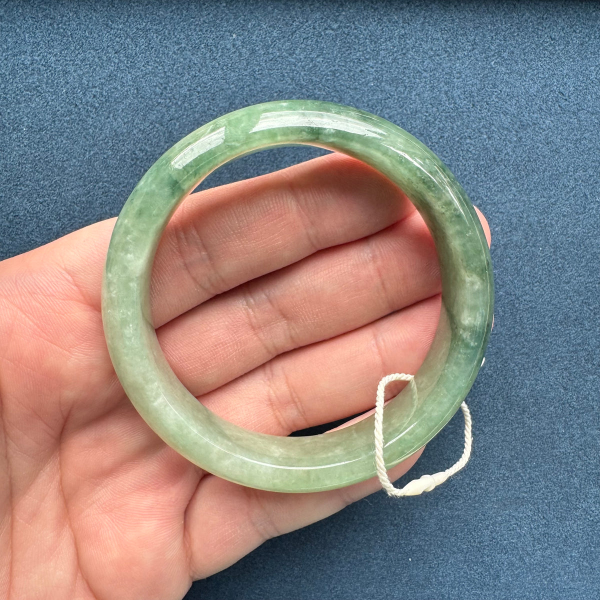 Genuine Grade A Green Pattern Traditional Jade Bracelet - 58mm Half Moon