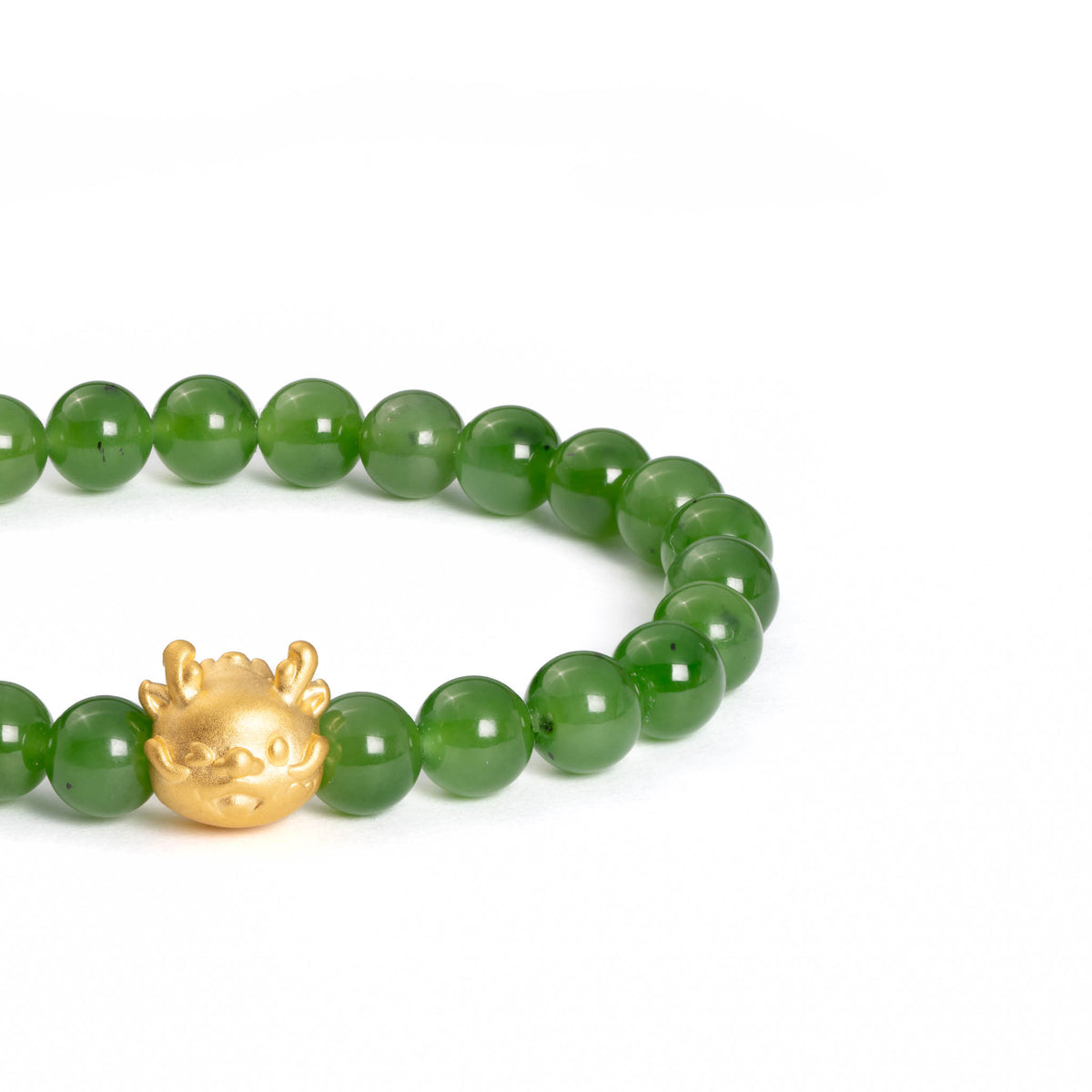 Emerald Baby Dragon Jade Bracelet with 999 Gold Charm