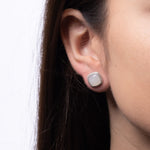 Celeste Cushion – White Jade Stud Earring in Sterling Silver with Beaded Frame