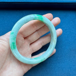 Real Grade A Pale Green with Light Green and Light Grey Pattern Jadeite Bracelet - 61mm Semi Round