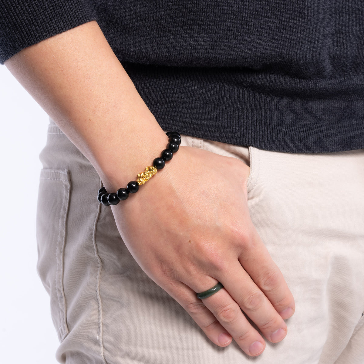 The Fortune Pixiu Bracelet with Black Fei Cui Jade