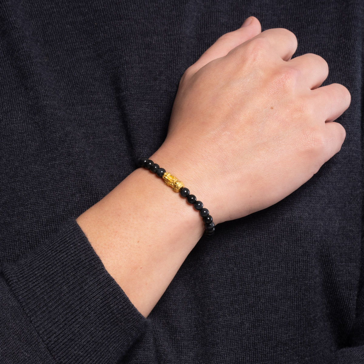 The Fortune Pixiu Bracelet with Grey and Black Burmese Jadeite