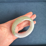 Authentic Grade A Green with White Burmese Jade Bangle - 53mm Half Moon