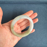 Authentic Grade A Green with White Burmese Jade Bangle - 53mm Half Moon