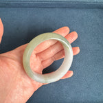 Authentic Grade A Green with White Burmese Jade Bangle - 53mm Half Moon