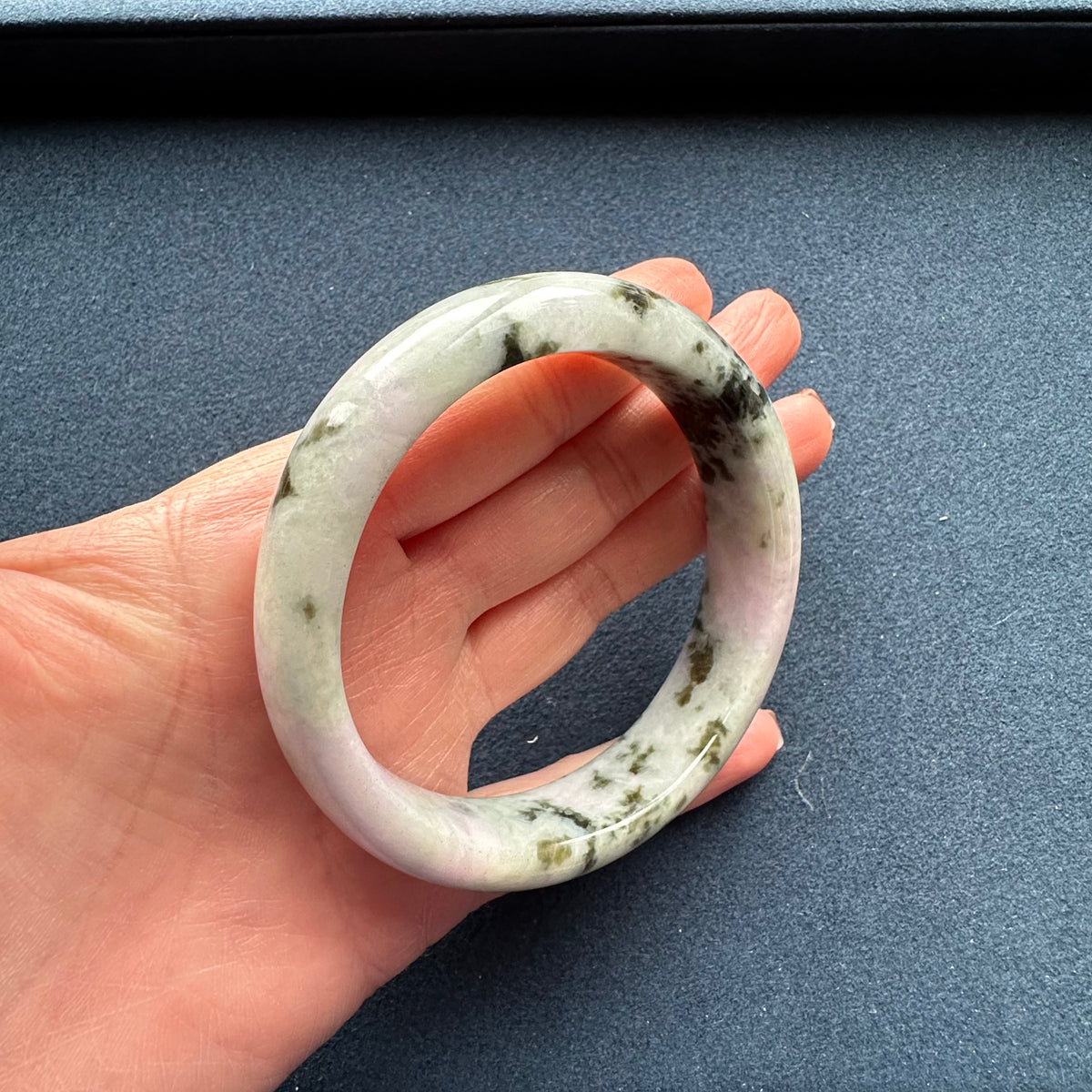 58.1mm White with Lavender and Olive Green Patterns Jade Bangle Bracelet