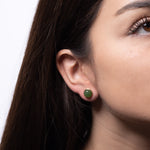Jade Halo – Round Green Jade Cabochon Stud Earrings in Sterling Silver or Gold Vermeil