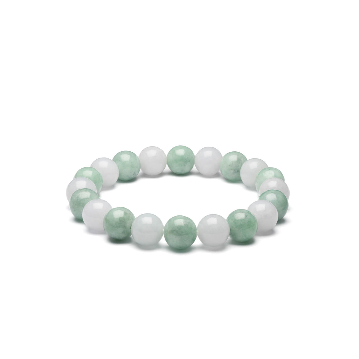 Light Green and White Jadeite Jade Bead Bracelet - 9mm