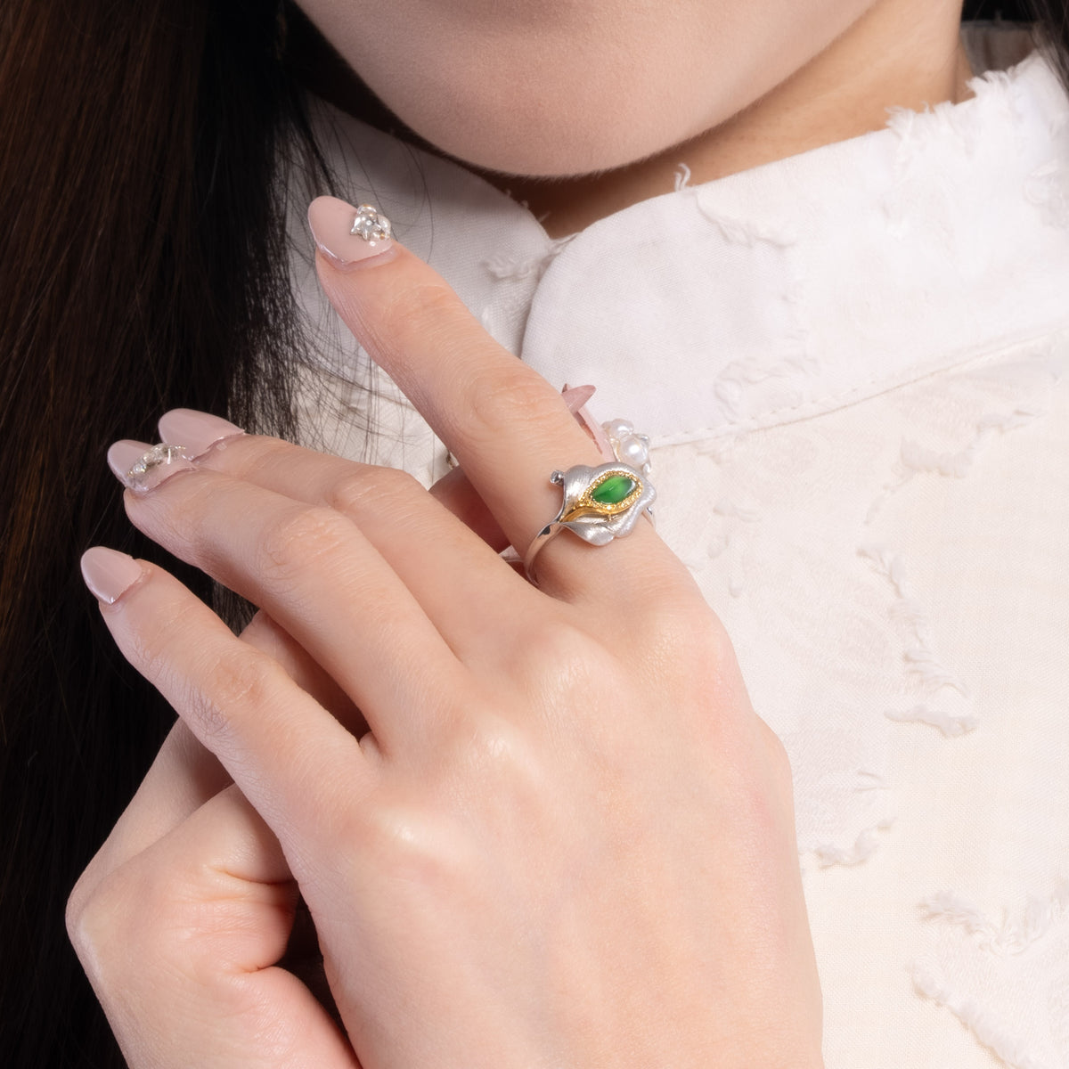 Melbourne - Jadeite Jade Flower Ring