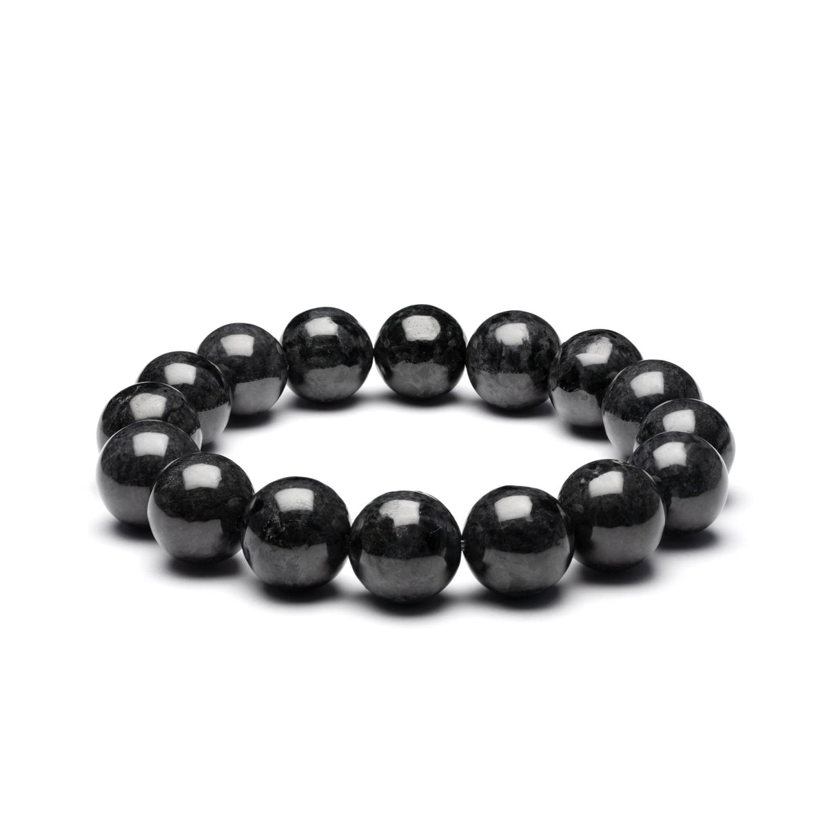 Mens Black Jadeite Jade Bead Bracelet - 13mm