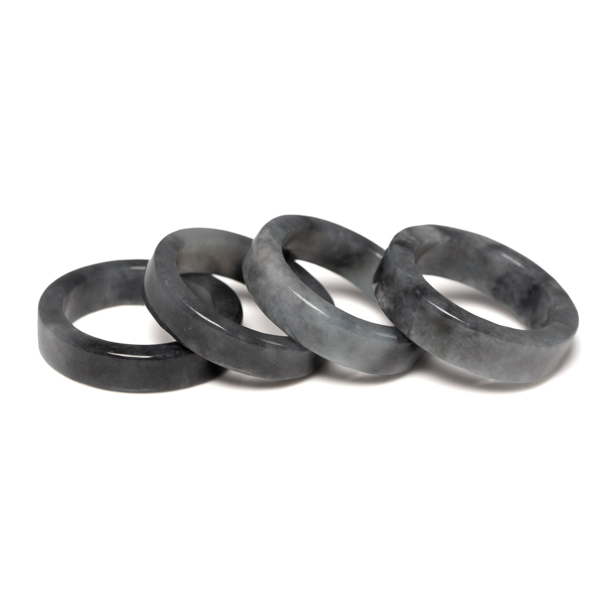 Sereniti Flat Ring in Grey and Black Burmese Jadeite Jade