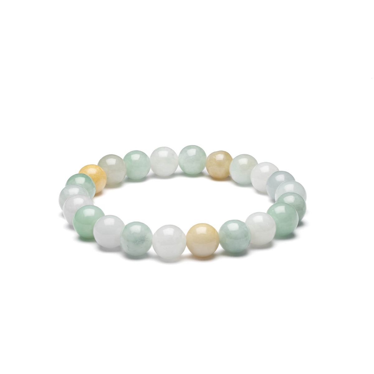 Tri Colour Jadeite Jade Bead Bracelet - 9mm