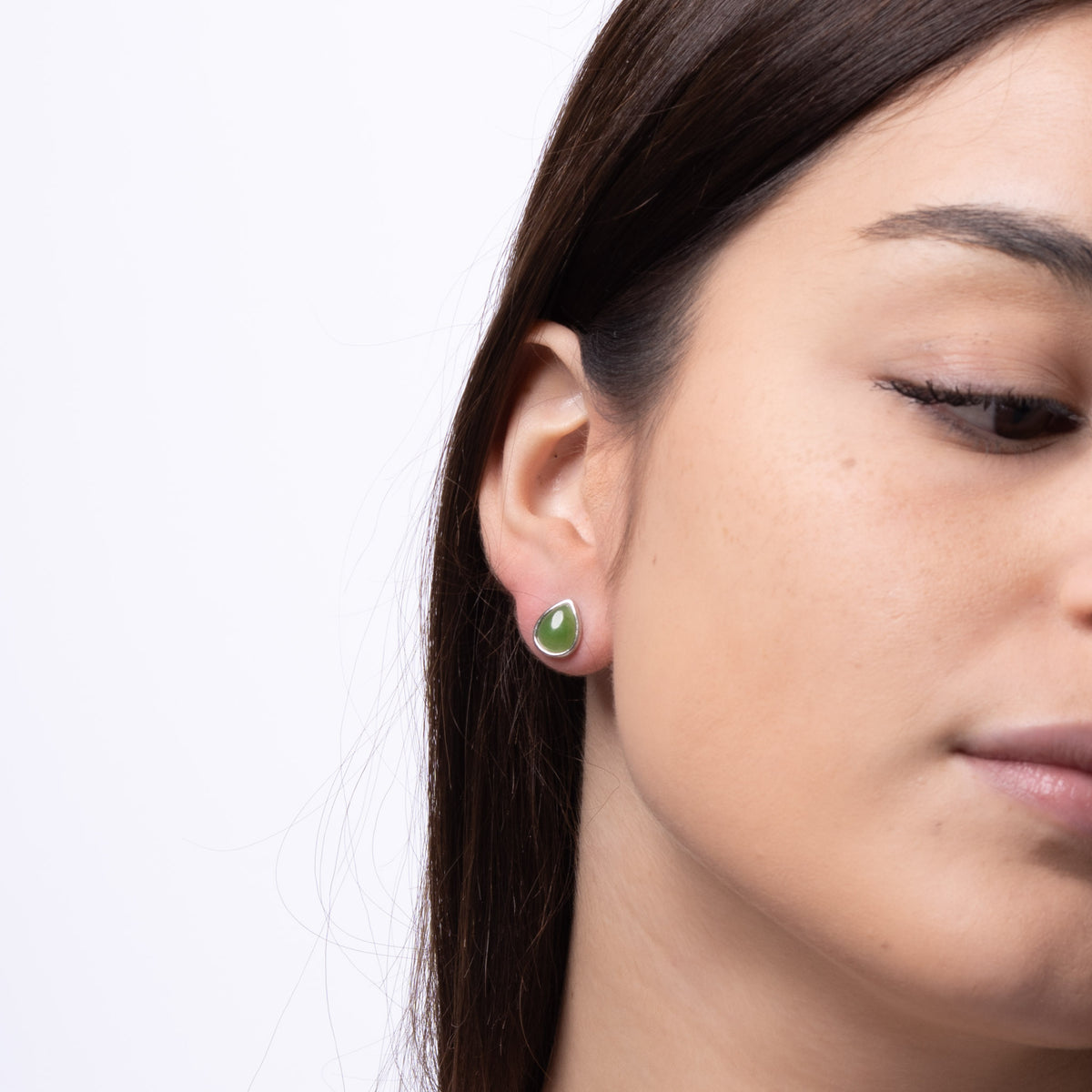 Verdant Teardrop – Green Jade Teardrop Stud Earrings in Sterling Silver